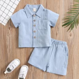 Casual Style Boys' Polo Shirt Short Cotton hemp Short Sleeved Top Over With Lapell Collar Casual Style Children Boy Summer Wear