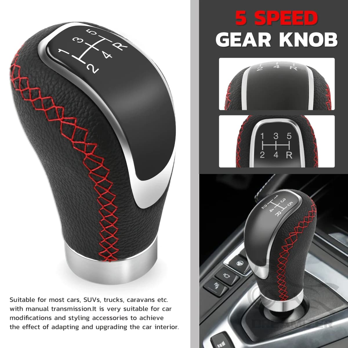 Universal 5 Speed Gear Shift Knob Shifter Lever Handle Stick PU Leather Auto Accessories For All Manual Car