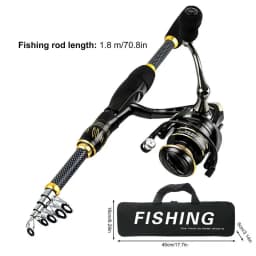 Fishing Rod and Reel Combo | Telescopic Fishing Pole Kit | Fishing Combos with Telescopic Fishing Pole Spinning Reels Carrier