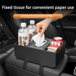 Car Armrest Storage Box Organizer Auto Armrest Organizer Box For Tissue Metal Drawing Port Design Vehicle Storage Tool For