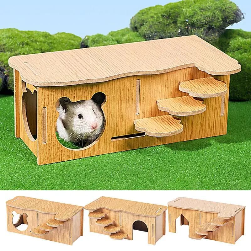 Hamster House Hiding Corner Wooden Hut Habitat Multi Chamber Exploration Toy Cage Accessories for Hamster Syrian Hamsters Dwarf