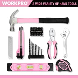WORKPRO 12V Pink Cordless Electriced Drill Driver Tool Set With 61PCS Home Tool Kit for Home Repair