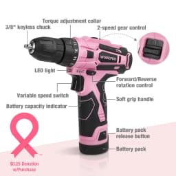 WORKPRO 12V Pink Cordless Electriced Drill Driver Tool Set With 61PCS Home Tool Kit for Home Repair
