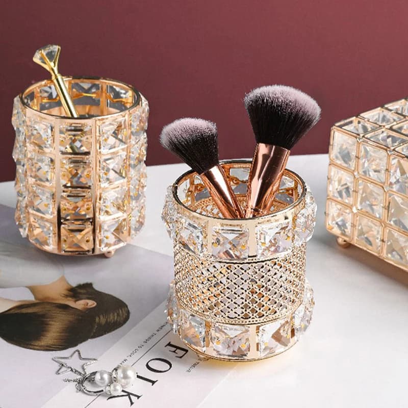 1PC Crystal Makeup Brush Manicure Tool Storage Box Shining Glass Decoration Beauty Makeup Brush Cosmetic Pen Holder Brush