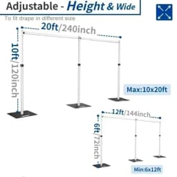 3-6M Double&Single Pole Aluminum Frame Drape Backdrop Stands for Weddings Decor and Birthday Party Props Adjustable Flower Rack