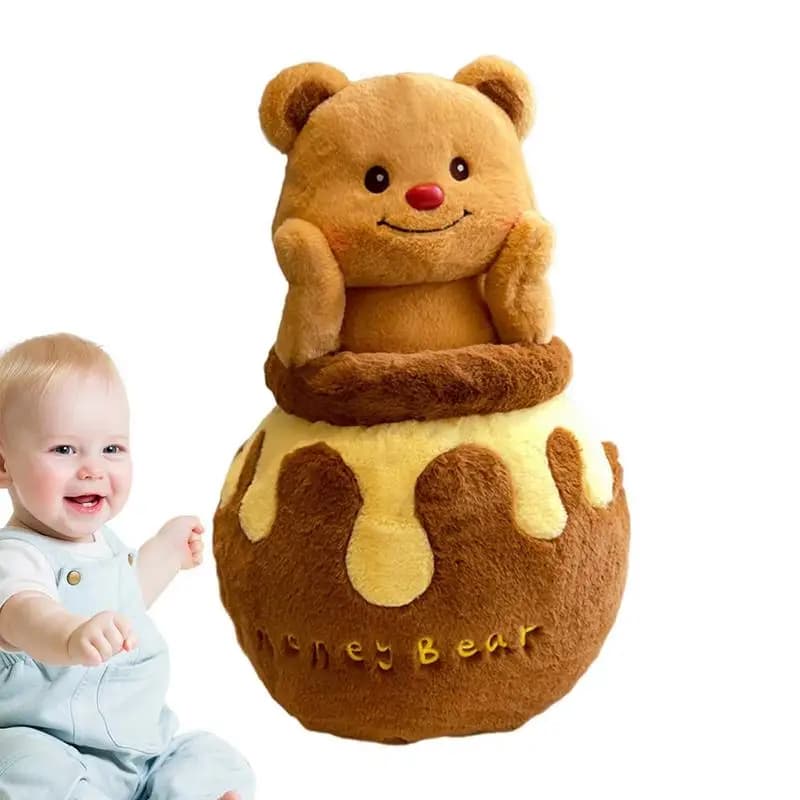Bear Stuffed Animal Cartoon Toy With Honey Jar Design Soft And Creative Toy Cute Plushies Decoration For Boys And Girls