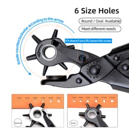 WUTA Revolving Leather Belt Hole Punch Plier Kit, Eyelet Puncher,DIY Tool Set for Belts, Watch Bands, Straps, Dog Collars,Fabric