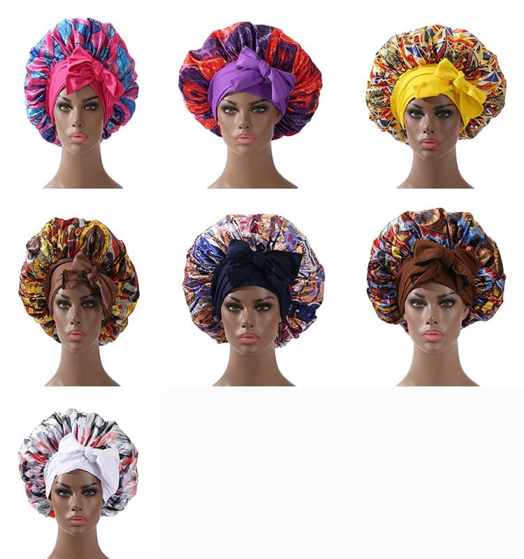 Satin Bonnet Long Tail African Style Print Bonnets for Women Shower Cap Womans Hats Hair Bonnet for Sleeping