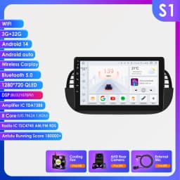 Hizpo 9'' Android 14 8+128G Car Radio Stereo For Fiat 500 With GPS Navigation Steering Wheel Control Multimedia Carplay& Auto BT