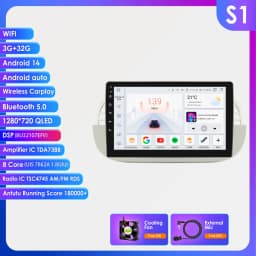 Hizpo 9'' Android 14 8+128G Car Radio Stereo For Fiat 500 With GPS Navigation Steering Wheel Control Multimedia Carplay& Auto BT