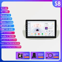 Hizpo 9'' Android 14 8+128G Car Radio Stereo For Fiat 500 With GPS Navigation Steering Wheel Control Multimedia Carplay& Auto BT