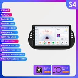 Hizpo 9'' Android 14 8+128G Car Radio Stereo For Fiat 500 With GPS Navigation Steering Wheel Control Multimedia Carplay& Auto BT