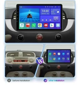 Hizpo 9'' Android 14 8+128G Car Radio Stereo For Fiat 500 With GPS Navigation Steering Wheel Control Multimedia Carplay& Auto BT