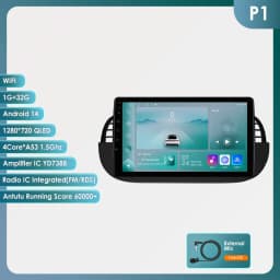Hizpo 9'' Android 14 8+128G Car Radio Stereo For Fiat 500 With GPS Navigation Steering Wheel Control Multimedia Carplay& Auto BT