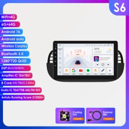 Hizpo 9'' Android 14 8+128G Car Radio Stereo For Fiat 500 With GPS Navigation Steering Wheel Control Multimedia Carplay& Auto BT