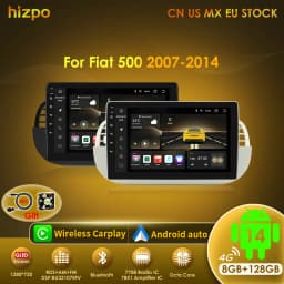 Hizpo 9'' Android 14 8+128G Car Radio Stereo For Fiat 500 With GPS Navigation Steering Wheel Control Multimedia Carplay& Auto BT