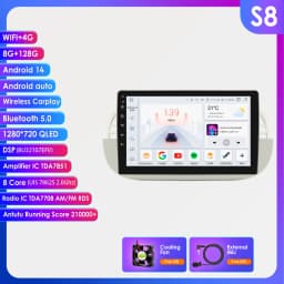 Hizpo 9'' Android 14 8+128G Car Radio Stereo For Fiat 500 With GPS Navigation Steering Wheel Control Multimedia Carplay& Auto BT