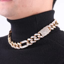 Bubble Letter Figaro Cuban Link Chain for Men Baguette Necklace Real Copper Spring Clasp Hip Hop Jewelry 2023 Trend