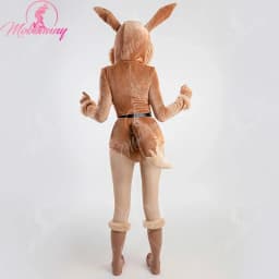 Mobbunny PM Derivative Women Sexy Lingerie Bodysuit Plush Fluffy Hooded Deep V Romper and Socks with Belt and Tail