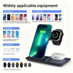 30W LED Fast Wireless Charger Stand 3 in 1 Foldable Charging Station For iPhone 15 14 13 12 11 Apple Watch 9 8 7 6 5 AirpodsX455
