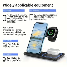 30W LED Fast Wireless Charger Stand 3 in 1 Foldable Charging Station For iPhone 15 14 13 12 11 Apple Watch 9 8 7 6 5 AirpodsX455