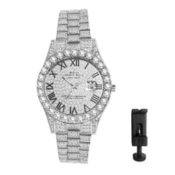 Lancardo Mens Luxury CZ Date Dial Quartz Wristwatch Cuban Link Chain Bracelet Calendar Waterproof Business Watch Clock Xmas Gift