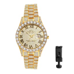 Lancardo Mens Luxury CZ Date Dial Quartz Wristwatch Cuban Link Chain Bracelet Calendar Waterproof Business Watch Clock Xmas Gift