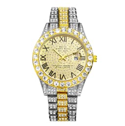 Lancardo Mens Luxury CZ Date Dial Quartz Wristwatch Cuban Link Chain Bracelet Calendar Waterproof Business Watch Clock Xmas Gift