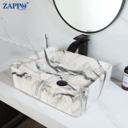 ZAPPO Black Bathroom Vessel Sink With Faucet and Drain, 19"x15"x6" Rectangular Vessel Sink Black Marble Bowl Sinks for Bathroom