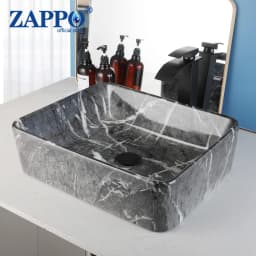 ZAPPO Black Bathroom Vessel Sink With Faucet and Drain, 19"x15"x6" Rectangular Vessel Sink Black Marble Bowl Sinks for Bathroom