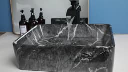 ZAPPO Black Bathroom Vessel Sink With Faucet and Drain, 19"x15"x6" Rectangular Vessel Sink Black Marble Bowl Sinks for Bathroom