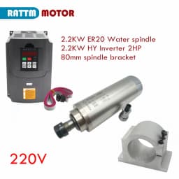 【EU Stock】CNC 2.2kw Water Cooling Spindle ER20 2200W 220V Water-Cooled Milling Spindle + 2.2KW HY VFD Inverter + Collets + Water