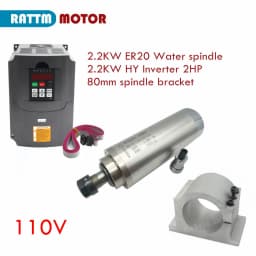 【EU Stock】CNC 2.2kw Water Cooling Spindle ER20 2200W 220V Water-Cooled Milling Spindle + 2.2KW HY VFD Inverter + Collets + Water