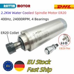 【EU Stock】CNC 2.2kw Water Cooling Spindle ER20 2200W 220V Water-Cooled Milling Spindle + 2.2KW HY VFD Inverter + Collets + Water