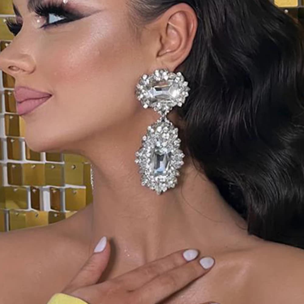 Stonefans Exaggerated Geometric Dangle Earrings Women 2024 Bohemian Statement Earrings Vintage Rhinestones Huge Studs Earrings