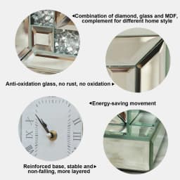 Large Desk Clock Wall Clock Crushed Diamond Mirrored Clock Table Top Decorative Clock for Home Decoration