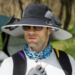 Swim Hat Men Outdoor Wide Brim Sun Hat With Solar Fan Wide Brim Solar Fan Outdoor Fishing Hat Solar USB Charging Desktop Visor