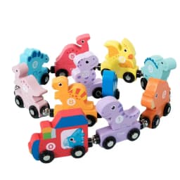 Small Magnetic Number Train Wooden Train Cars Smooth Edges Dinosaur Train Game Educational Car Toy For Knowing Various Colors