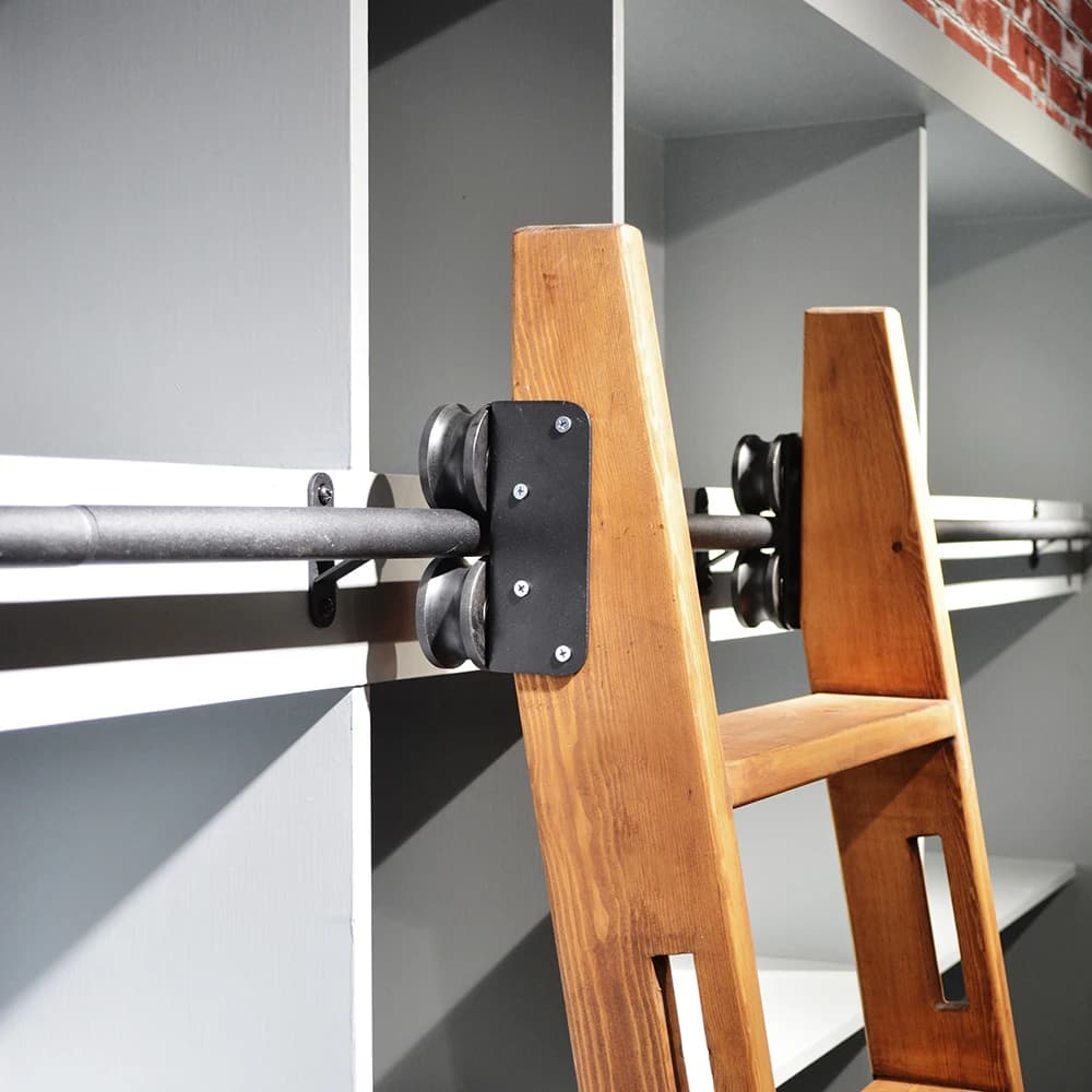 DIYHD 500cm Black Sliding Library Ladder Hardware Rolling Full Set Track Kit(No Ladder), Floor Roller with Brake