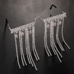 Stonefans Rhinestone Designer Tassel Gasses Frame for Women Half No Lenses Face Jewelry Eye Wear Decoration Make up Rave Fashion