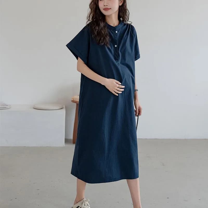 Maternity Dress Short Sleeves Summer 2024 Medium-length Knee-length T-shirt Loose-fit Pregnancy Dress Summer Wear