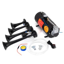 FARBIN 4 Trumpet Horns 150DB Train Horn Kit for Truck Air horns with 150 PSI 12V Blue Black Air Compressor Air Tank Can 0.8 Gal