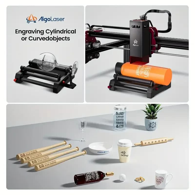 AlgoLaser Universal Laser Engraver Rotary Roller Y-Axis Laser Rotary Shaft 360 Degree Rotating For Engraving Cylindrical Objects