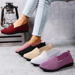 Women's Solid Color Knit Loafers Lightweight Anti Slip Flat Shoes for Casual Wear
