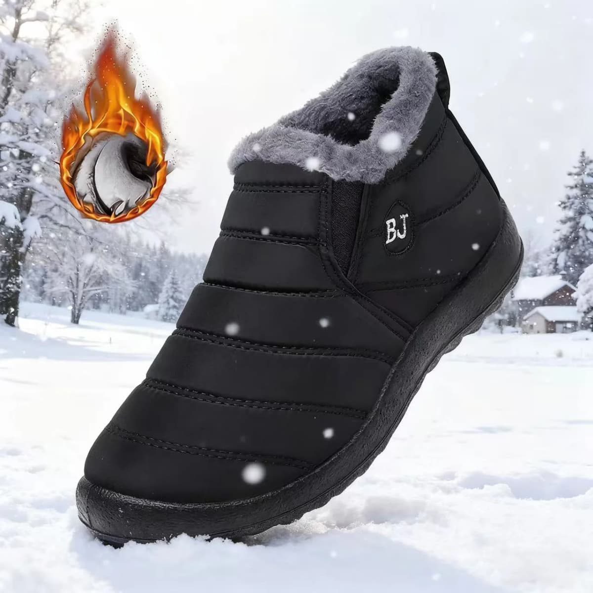 Warm Snow Boots for Women Men Slip Resistant Thick Sole Arctic Insulation Round Toe Outdoor Shoes PU Sole