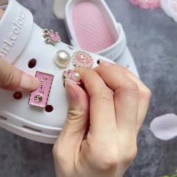 14Pcs Pink Shoe Charms Set Diamond Pearl Rhinestone Detachable Chain buckle Girls Shoe Decoration Creative DIY Shoe Flower