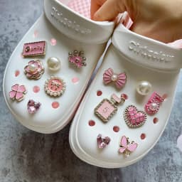 14Pcs Pink Shoe Charms Set Diamond Pearl Rhinestone Detachable Chain buckle Girls Shoe Decoration Creative DIY Shoe Flower