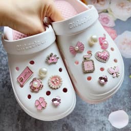 14Pcs Pink Shoe Charms Set Diamond Pearl Rhinestone Detachable Chain buckle Girls Shoe Decoration Creative DIY Shoe Flower