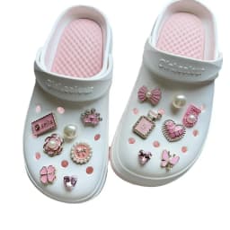 14Pcs Pink Shoe Charms Set Diamond Pearl Rhinestone Detachable Chain buckle Girls Shoe Decoration Creative DIY Shoe Flower