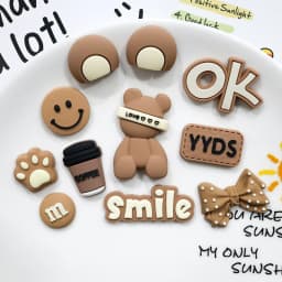 19PCS Brown Bear Shoes Charms Set Cute Smile Coffee Shoe Accessories PVC Clog Decorations for Sandals Perfect Gift for Party